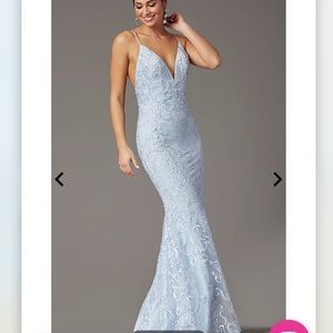 Long Embroidered Powder Blue PromGirl Prom Dress